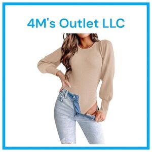 Chic Women’s Beige Ribbed Bodysuit – Long Sleeve Stretch Fit